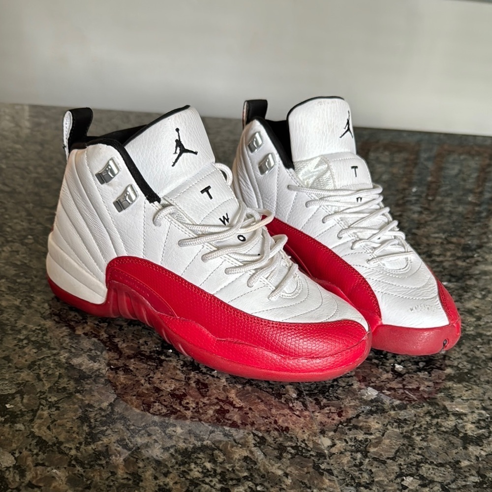 Jordan 12 retro White and Red Sneakers Iconic Design W7 or boys 5